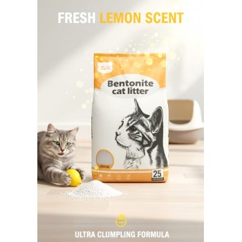 Cat Partner Bentonite Cat Litter – Dust Free Clumping Litter with Lemon Scent, 25L (20kg), Natural Sodium Bentonite, Strong Odor Control for All Cat Breeds