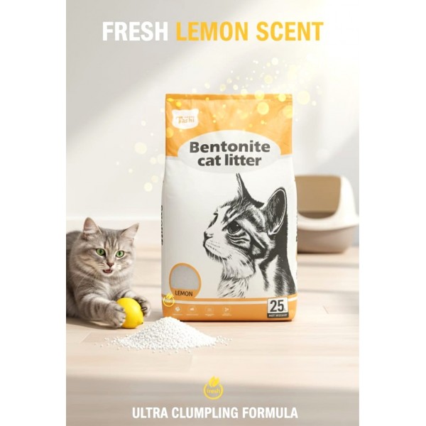 Cat Partner Bentonite Cat Litter – Dust Free Clumping Litter with Lemon Scent, 25L (20kg), Natural Sodium Bentonite, Strong Odor Control for All Cat Breeds