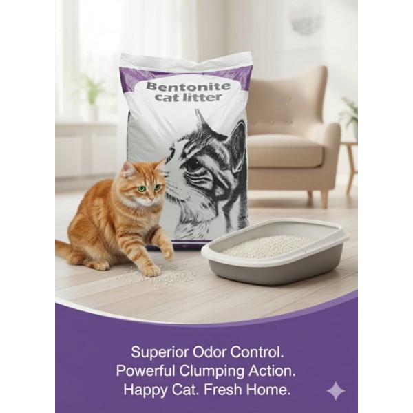Cat Partner Bentonite Cat Litter – Dust Free Clumping Litter with Lavender Scent, 25L (20kg), Natural Sodium Bentonite, Strong Odor Control for All Cat Breeds