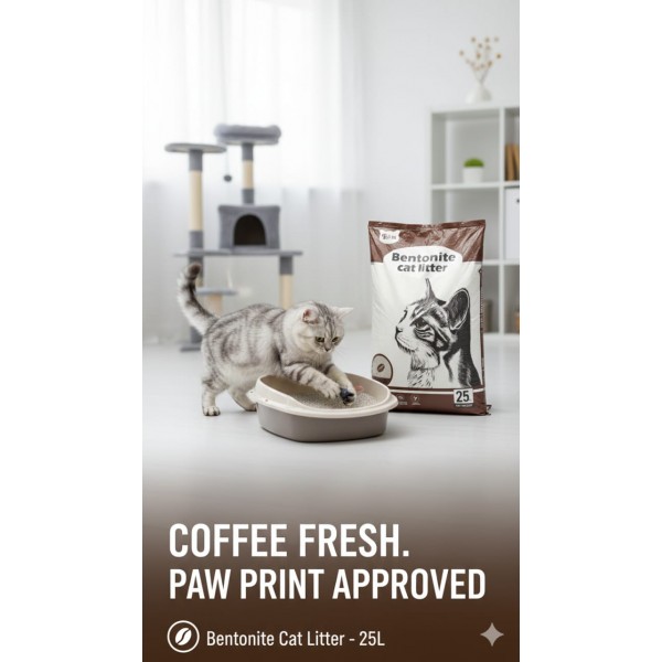 Cat Partner Bentonite Cat Litter – Dust Free Clumping Litter with Coffee Scent, 25L (20kg), Natural Sodium Bentonite, Strong Odor Control for All Cat Breeds
