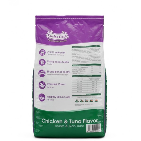 Cuties Catz Chicken & Tuna Flavor Dry Cat Food – Complete Nutrition for Adult Cats, Supports Healthy Vision, Skin, Coat & Oral Health – 8kg Value Pack