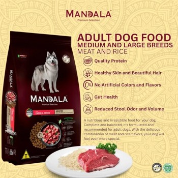 Mandala Premium Selection Adult Dog Food – Meat & Rice (Carne & Arroz) – Dry Food for Medium & Large Breeds, 14 kg – Supports Muscle, Skin & Coat, Digestive Health, and Reduces Stool Odor