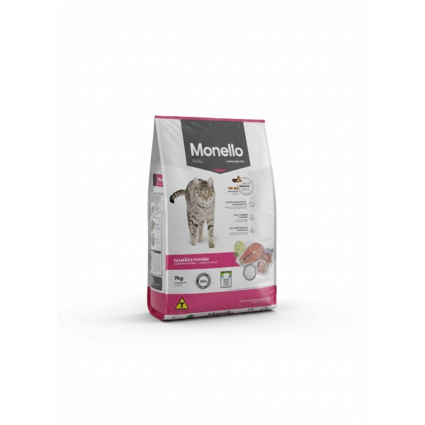 Monello Adult Cat Food Salmon & Chicken 7kg | Complete & Balanced Nutrition, 31% Protein, Omega 3 & 6, Low Sodium, High Digestibility Dry Food for Adult Cats