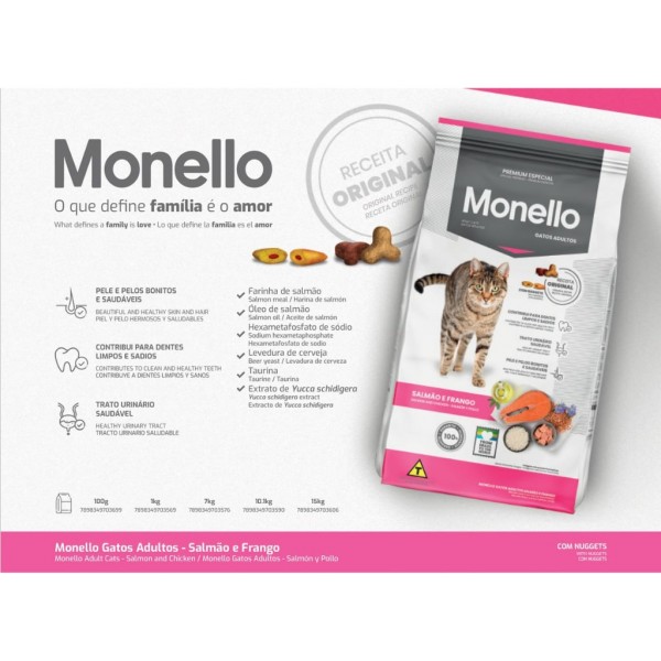 Monello Adult Cat Food Salmon & Chicken 7kg | Complete & Balanced Nutrition, 31% Protein, Omega 3 & 6, Low Sodium, High Digestibility Dry Food for Adult Cats