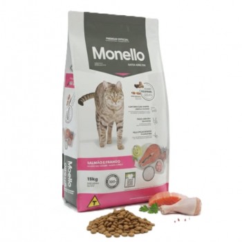 Monello Adult Cat Food Salmon & Chicken 15kg | Complete & Balanced Nutrition, 31% Protein, Omega 3 & 6, Low Sodium Formula, High Digestibility, Reduced Stool Odor, Dry Food for Adult Cats