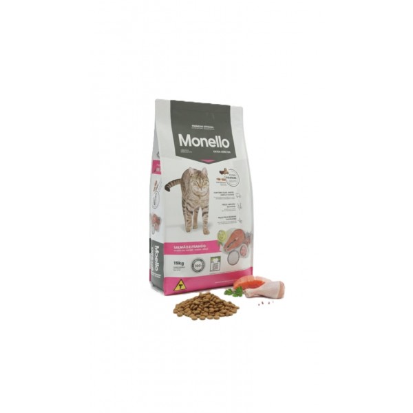 Monello Adult Cat Food Salmon & Chicken 15kg | Complete & Balanced Nutrition, 31% Protein, Omega 3 & 6, Low Sodium Formula, High Digestibility, Reduced Stool Odor, Dry Food for Adult Cats