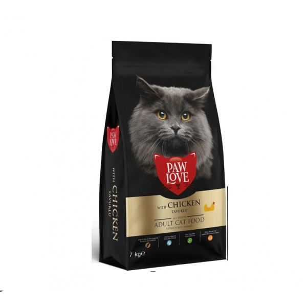 PawLove Adult Cat Food with Real Chicken – Complete & Balanced Dry Food for All Adult Cat Breeds – Supports Digestive Health, Immune System, Shiny Coat & Strong Bones – 7 kg