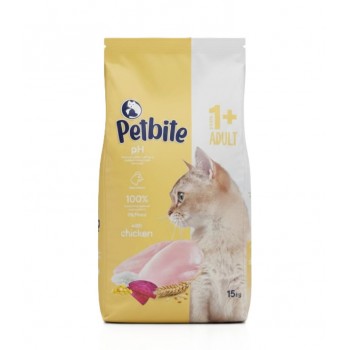 PETBITE Premium Adult Dry Cat Food with Chicken, – 15 kg, Complete & Balanced Diet, Healthy Skin, Coat & Bones