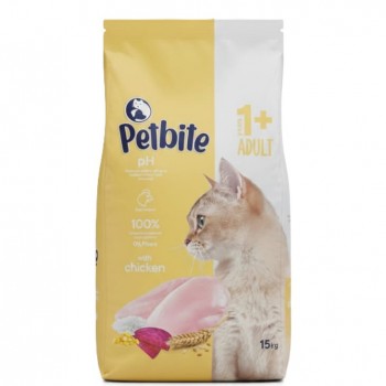 PETBITE Premium Adult Dry Cat Food with Chicken, – 15 kg, Complete & Balanced Diet, Healthy Skin, Coat & Bones