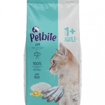 Petbite Adult Cat Food 1+ with Real Fish, 15 kg – Advanced Formula for Urinary Health, Skin & Coat, Complete Balanced Diet