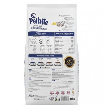 Petbite Adult Cat Food 1+ with Real Fish, 15 kg – Advanced Formula for Urinary Health, Skin & Coat, Complete Balanced Diet