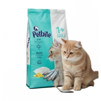 Petbite Adult Cat Food 1+ with Real Fish, 15 kg – Advanced Formula for Urinary Health, Skin & Coat, Complete Balanced Diet