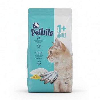 Petbite Adult Dry Cat Food (1+ Years) – Real Fish | 85% Animal Protein Origin | Urinary Tract Health Support | Omega 3 & 6 for Skin & Coat | 100% Complete Nutrition | 1kg Bag