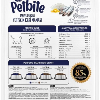 Petbite Adult Dry Cat Food (1+ Years) – Real Fish | 85% Animal Protein Origin | Urinary Tract Health Support | Omega 3 & 6 for Skin & Coat | 100% Complete Nutrition | 1kg Bag