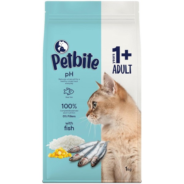 Petbite Adult Dry Cat Food (1+ Years) – Real Fish | 85% Animal Protein Origin | Urinary Tract Health Support | Omega 3 & 6 for Skin & Coat | 100% Complete Nutrition | 1kg Bag