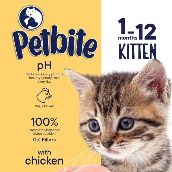 Petbite Kitten Dry Cat Food (1–12 Months) – 7kg | Real Chicken Recipe | 36% High Protein | Taurine 1500 mg/kg | Calcium & Phosphorus for Bone Growth | Complete & Balanced Nutrition | Supports Immunity & Healthy Digestion