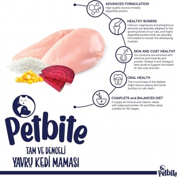 Petbite Kitten Dry Cat Food (1–12 Months) – 7kg | Real Chicken Recipe | 36% High Protein | Taurine 1500 mg/kg | Calcium & Phosphorus for Bone Growth | Complete & Balanced Nutrition | Supports Immunity & Healthy Digestion