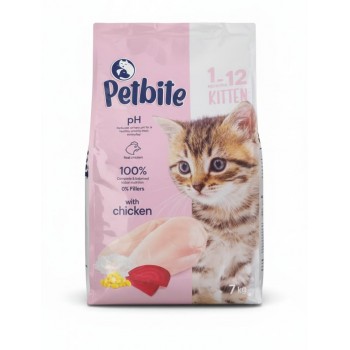 Petbite Kitten Dry Cat Food (1–12 Months) – 7kg | Real Chicken Recipe | 36% High Protein | Taurine 1500 mg/kg | Calcium & Phosphorus for Bone Growth | Complete & Balanced Nutrition | Supports Immunity & Healthy Digestion