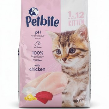 Petbite Kitten Dry Cat Food (1–12 Months) – 7kg | Real Chicken Recipe | 36% High Protein | Taurine 1500 mg/kg | Calcium & Phosphorus for Bone Growth | Complete & Balanced Nutrition | Supports Immunity & Healthy Digestion