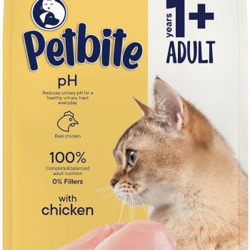 Petbite Adult Dry Cat Food (1+ Years), Chicken Flavor – High Protein (30%), pH Balanced for Urinary Health, 100% Complete & Balanced Nutrition, No Fillers – 7kg