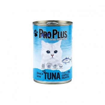 Pro Plus Premium Quality Adult Cat Wet Food Tuna Chunks in Gravy 400g x 12 Cans - Complete & Balanced Nutrition with Taurine Vitamins and Essential Minerals for Adult Cats