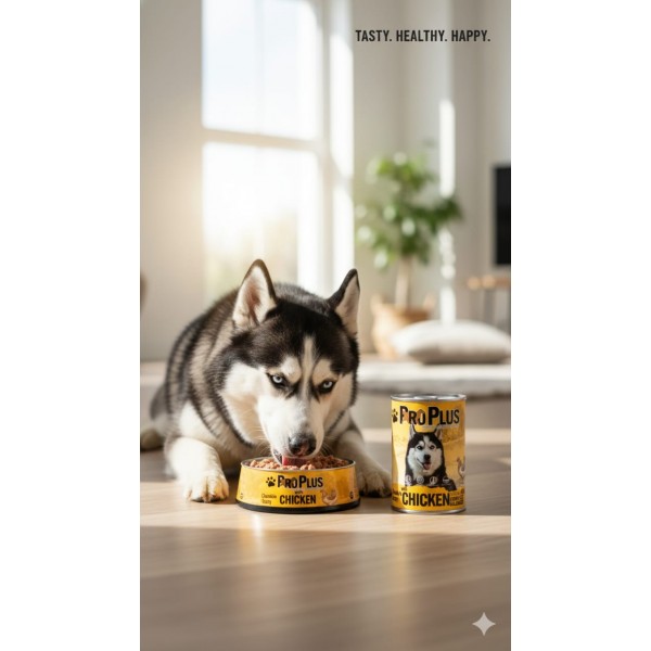 Pro Plus Premium Quality Dog Food – Chicken Chunks in Gravy, Complete Adult Nutrition, 400 g × 12 Cans