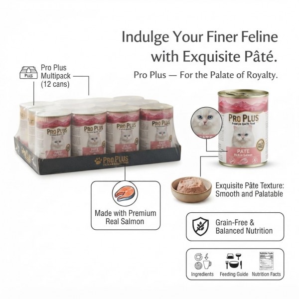 Pro Plus Salmon Pate Wet Cat Food 400g x 12 Pack Cans Grain Free Adult Cat Food with Fish Protein Taurine Vitamins Minerals Complete Nutrition