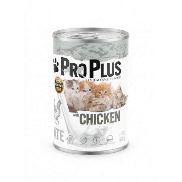 Pro Plus Kitten Premium Grain-Free Chicken Paté Wet Cat Food – 12 Cans × 400g