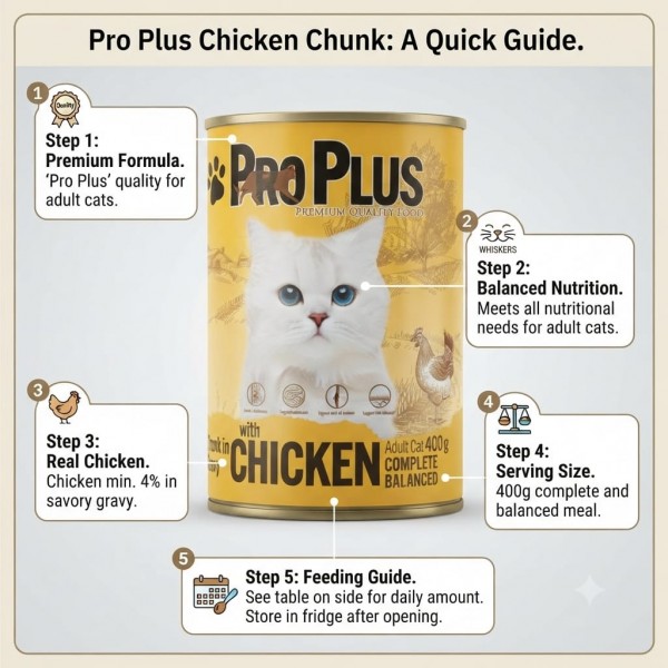 Pro Plus Premium Adult Wet Cat Food Chicken Chunks in Gravy 400g x 12 Cans Complete Balanced Nutrition with Taurine and Essential Vitamins for Adult Cats