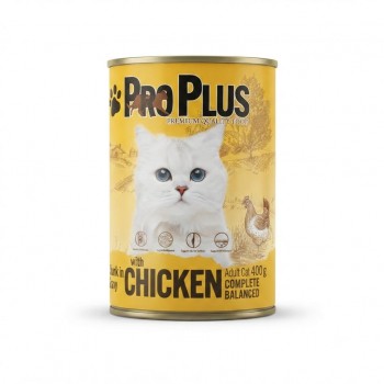Pro Plus Premium Adult Wet Cat Food Chicken Chunks in Gravy 400g x 12 Cans Complete Balanced Nutrition with Taurine and Essential Vitamins for Adult Cats