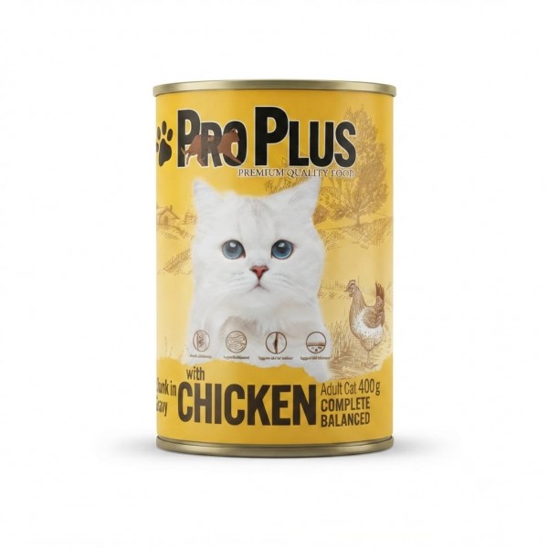 Pro Plus Premium Adult Wet Cat Food Chicken Chunks in Gravy 400g x 12 Cans Complete Balanced Nutrition with Taurine and Essential Vitamins for Adult Cats Pro Plus Premium Adult Wet Cat Food Chicken Chunks in Gravy 400g x 12 Cans Complete Balanced Nutrition with Taurine and Essential Vitamins for Adult Cats