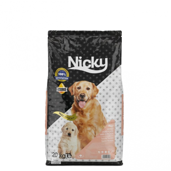 Nicky Adult Dog Food with Chicken – Complete & Balanced Dry Food for Adult Dogs, 20 kg