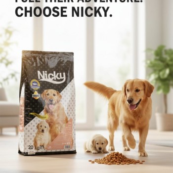 Nicky Adult Dog Food with Chicken – Complete & Balanced Dry Food for Adult Dogs, 20 kg