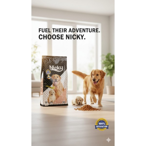 Nicky Adult Dog Food with Chicken – Complete & Balanced Dry Food for Adult Dogs, 20 kg