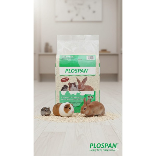 Plospan Fir Wood Chips Small Animal Litter – 64 L (3100 g) | Natural, Dust-Free & Ultra-Absorbent Bedding for Hamsters, Rabbits, Guinea Pigs & More