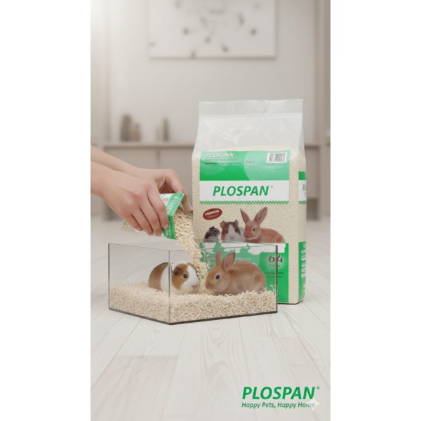 Plospan Fir Wood Chips Small Animal Litter – 64 L (3100 g) | Natural, Dust-Free & Ultra-Absorbent Bedding for Hamsters, Rabbits, Guinea Pigs & More