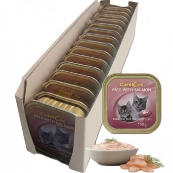 Canifors Pate with Salmon – Complete Wet Cat Food for Adult Cats – 100 g × 16 Trays (1 Box) – High Protein, Vitamins & Minerals, Healthy Skin & Coat, Made in Netherlands