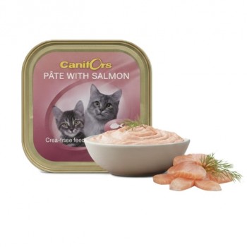 Canifors Pate with Salmon – Complete Wet Cat Food for Adult Cats – 100 g × 16 Trays (1 Box) – High Protein, Vitamins & Minerals, Healthy Skin & Coat, Made in Netherlands