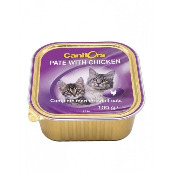 Canifors Pate with Chicken – Complete Wet Cat Food for Adult Cats – 100 g × 16 Trays (1 Box)