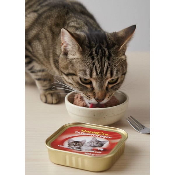 Canifors Pate with Beef – Complete Wet Cat Food for Adult Cats – 100 g × 16 Trays (1 Box) – High Protein, Taurine & Essential Vitamins – Supports Healthy Skin, Coat & Digestion
