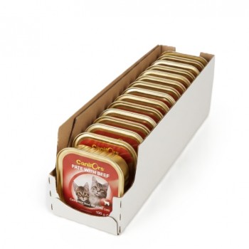 Canifors Pate with Beef – Complete Wet Cat Food for Adult Cats – 100 g × 16 Trays (1 Box) – High Protein, Taurine & Essential Vitamins – Supports Healthy Skin, Coat & Digestion