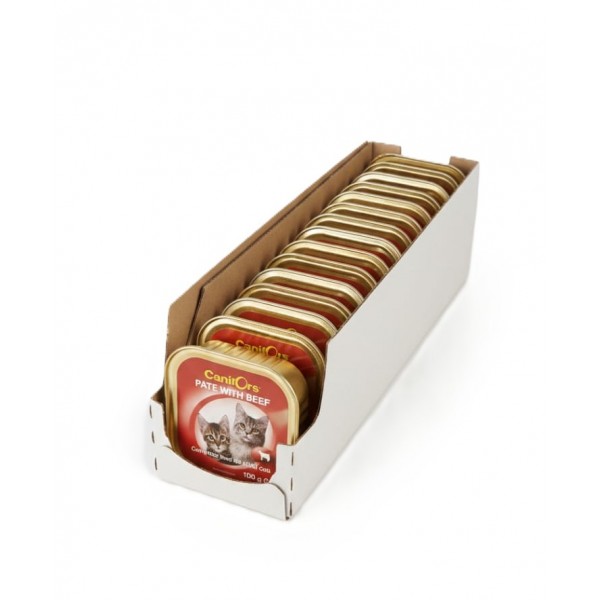 Canifors Pate with Beef – Complete Wet Cat Food for Adult Cats – 100 g × 16 Trays (1 Box) – High Protein, Taurine & Essential Vitamins – Supports Healthy Skin, Coat & Digestion