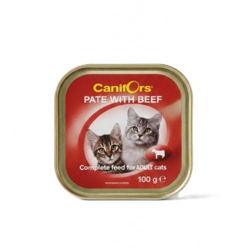 Canifors Pate with Beef – Complete Wet Cat Food for Adult Cats – 100 g × 16 Trays (1 Box) – High Protein, Taurine & Essential Vitamins – Supports Healthy Skin, Coat & Digestion