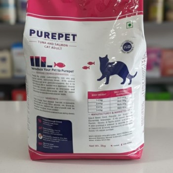 Purepet Adult Dry Cat Food, Tuna & Salmon, 3 Kg – Complete & Balanced Nutrition for Adult Cats, Supports Healthy Heart, Urinary Health, Skin & Coat
