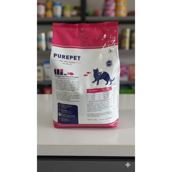 Purepet Adult Dry Cat Food, Tuna & Salmon, 3 Kg – Complete & Balanced Nutrition for Adult Cats, Supports Healthy Heart, Urinary Health, Skin & Coat