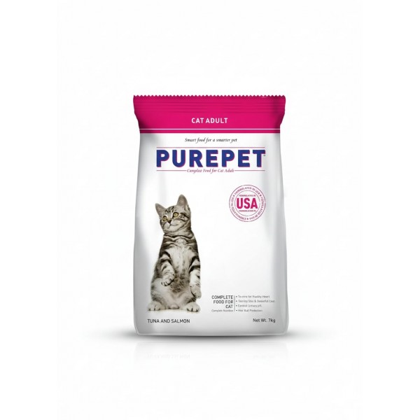 Purepet Adult Dry Cat Food – Tuna & Salmon, 7 Kg | Complete & Balanced Nutrition for Adult Cats | Hairball Control | Supports Digestion, Immunity & Overall Wellness | Pellet Form with Vitamins, Minerals, Prebiotics & Probiotics