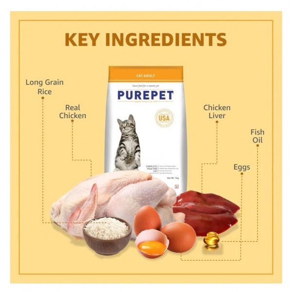 Purepet Adult Dry Cat Food – Real Chicken, Complete & Balanced Nutrition for Adult Cats – 3kg Bag