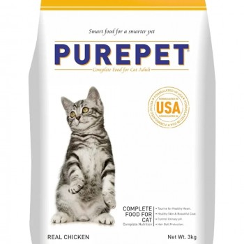 Purepet Adult Dry Cat Food – Real Chicken, Complete & Balanced Nutrition for Adult Cats – 3kg Bag