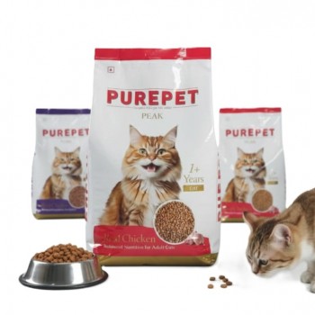 Purepet Peak Real Chicken Adult Dry Cat Food – 1kg + 200g Free | Complete & Balanced Nutrition with Real Chicken, Eggs, Taurine, Prebiotics & Probiotics for Healthy Heart, Coat & Digestion