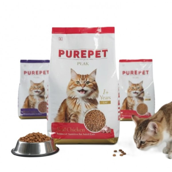 Purepet Peak Real Chicken Adult Dry Cat Food – 1kg + 200g Free | Complete & Balanced Nutrition with Real Chicken, Eggs, Taurine, Prebiotics & Probiotics for Healthy Heart, Coat & Digestion
